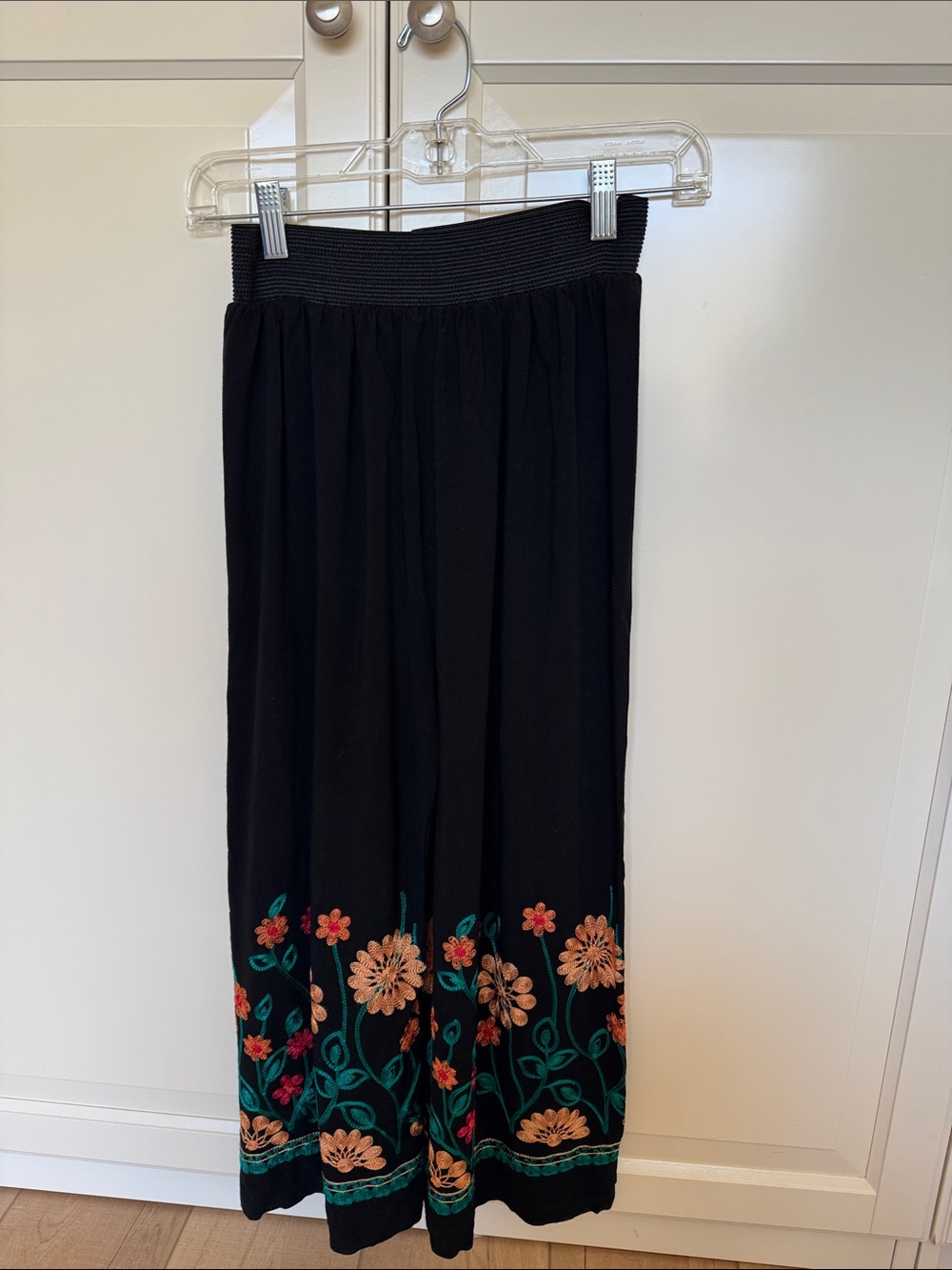 Black Maxi Pants with Floral Embroidery